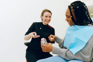 Woman at dental crown consultation