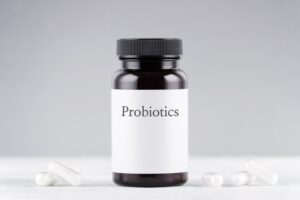 A jar of probiotics.