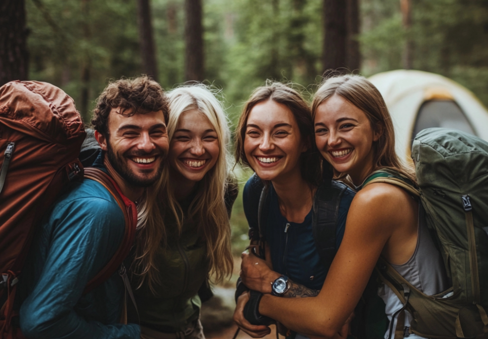 Friends smiling outdoors